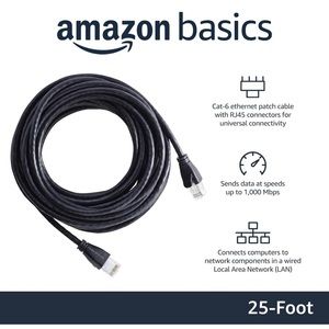 Amazon Basics RJ45 Cat 6 Ethernet Patch Cable, 25 Foot (1 pack)